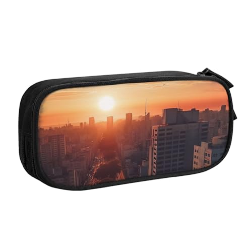 ANABPRMA City in The Sunset Pencil Case, Large Capacity Double Layer Student Pen Pouch with 2 Zipped Main Pockets, Multi-Functional Organizer for School, Office, Travelling, Schwarz , Einheitsgröße, von ANABPRMA