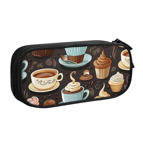 ANABPRMA Coffee and Sweets Sugar Chocolate Pencil Case, Large Capacity Double Layer Student Pen Pouch with 2 Zipped Main Pockets, Multifunktionaler Organizer für Schule, Büro, Reisen, Schwarz , von ANABPRMA