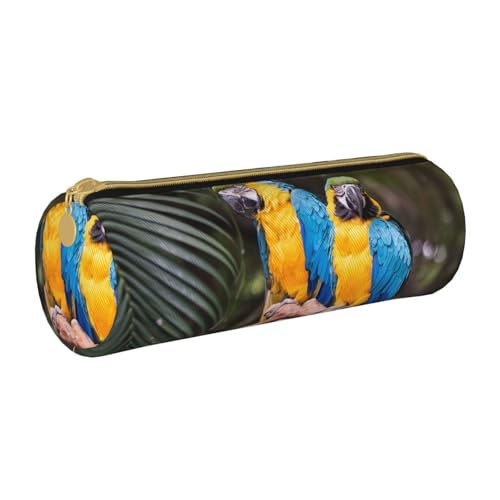 ANABPRMA Corgi Federmäppchen aus Leder, zylindrisches Federmäppchen für Schule, Büro, mit Reißverschluss, tragbare Tasche, Papageien, Einheitsgröße, Münztasche von ANABPRMA