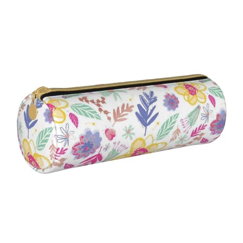 ANABPRMA Corgi Federmäppchen aus Leder, zylindrisches Federmäppchen für Schule, Büro, mit Reißverschluss, tragbare Tasche, blumen, Einheitsgröße, Münztasche von ANABPRMA