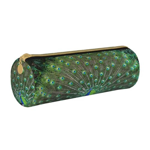 ANABPRMA Corgi Federmäppchen aus Leder, zylindrisches Federmäppchen für Schule, Büro, mit Reißverschluss, tragbare Tasche, pfau, Einheitsgröße, Münztasche von ANABPRMA