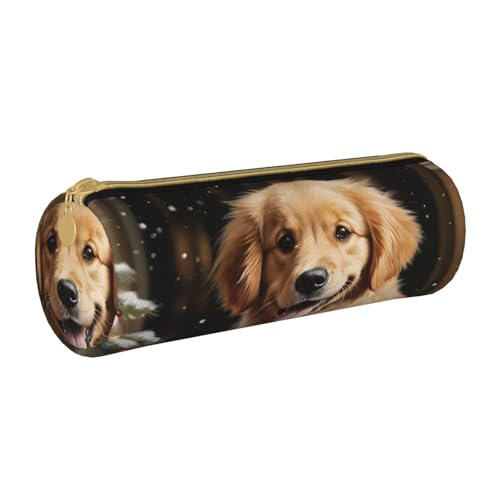 ANABPRMA Donner-Landschafts-Leder-Federmäppchen, zylindrisches Stifteetui für Schule, Bürobedarf, mit Reißverschluss, tragbare Tasche, Christmas Golden Retriever, Einheitsgröße, Münztasche ANABPRMA Donner-Landschafts-Leder-Federmäppchen, zylindrisches Stifteetui für Schule, Bürobedarf, mit Reißverschluss, tragbare Tasche, Christmas Golden Retriever, Einheitsgröße, Münztasche von ANABPRMA