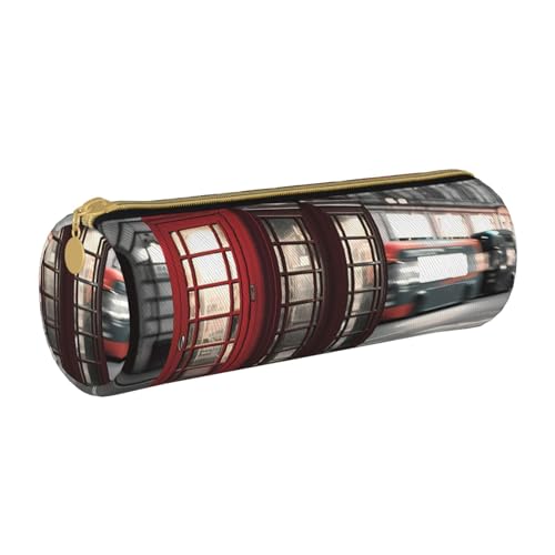 ANABPRMA Donner-Landschafts-Leder-Federmäppchen, zylindrisches Stifteetui für Schule, Bürobedarf, mit Reißverschluss, tragbare Tasche, Telefonzelle, Einheitsgröße, Münztasche von ANABPRMA