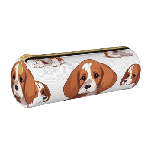 ANABPRMA Eiffelturm-Leder-Federmäppchen, zylindrisches Stifteetui für Schule, Bürobedarf, mit Reißverschluss, tragbare Tasche, Beagle Dog, Einheitsgröße, Münztasche von ANABPRMA