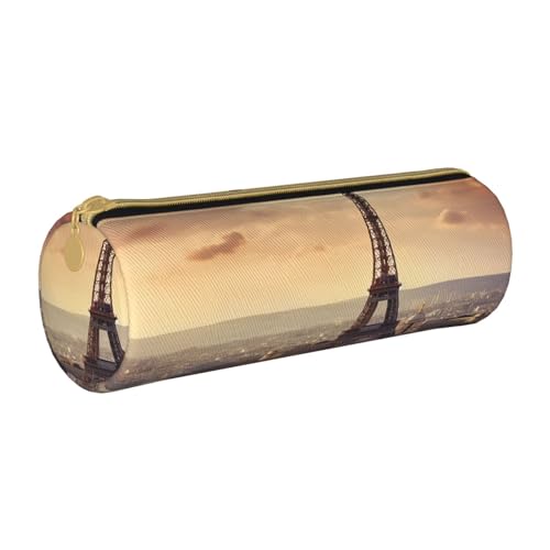 ANABPRMA Eiffelturm-Leder-Federmäppchen, zylindrisches Stifteetui für Schule, Bürobedarf, mit Reißverschluss, tragbare Tasche, Eiffelturm und Stadt, Einheitsgröße, Münztasche von ANABPRMA