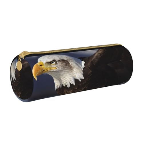 ANABPRMA Eiffelturm-Leder-Federmäppchen, zylindrisches Stifteetui für Schule, Bürobedarf, mit Reißverschluss, tragbare Tasche, Tiere Weißkopfseeadler, Einheitsgröße, Münztasche von ANABPRMA