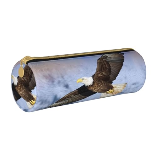 ANABPRMA Eiffelturm-Leder-Federmäppchen, zylindrisches Stifteetui für Schule, Bürobedarf, mit Reißverschluss, tragbare Tasche, Weißkopfseeadler fliegend, Einheitsgröße, Münztasche von ANABPRMA