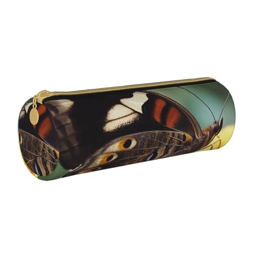 ANABPRMA Eiffelturm-Leder-Federmäppchen, zylindrisches Stifteetui für Schule, Bürobedarf, mit Reißverschluss, tragbare Tasche, schmetterling, Einheitsgröße, Münztasche von ANABPRMA