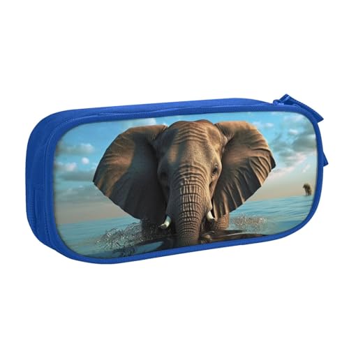 ANABPRMA Elephant is Sitting in The Water Pencil Case, Large Capacity Double Layer Student Pen Pouch with 2 Zipped Main Pockets, Multi-Functional Organizer for School, Office, Travelling, blau, von ANABPRMA