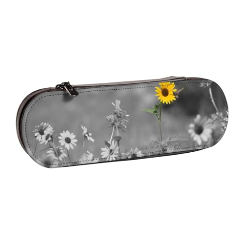 ANABPRMA Federmäppchen, Motiv: Huhn, Tiermalerei, Hartschale, Leder, Mehrzweck-Reißverschluss-Box für Schreibwaren, Make-up oder kleines Zubehör, Schwarz-weiße Sonnenblumen., Einheitsgröße von ANABPRMA
