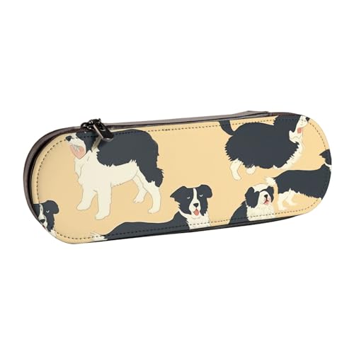 ANABPRMA Federmäppchen aus Leder, Motiv: Kirschfrucht, Mehrzweck-Reißverschluss-Box für Schreibwaren, Make-up oder kleine Accessoires, Border Collie-Muster, Einheitsgröße, Kosmetikkoffer von ANABPRMA