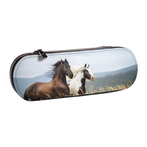 ANABPRMA Federmäppchen aus Leder, Motiv: Pferde, Laufkunst, Mehrzweck-Reißverschluss-Box für Schreibwaren, Make-up oder kleines Zubehör, Pferde laufende Kunst, Einheitsgröße, Kosmetikkoffer von ANABPRMA