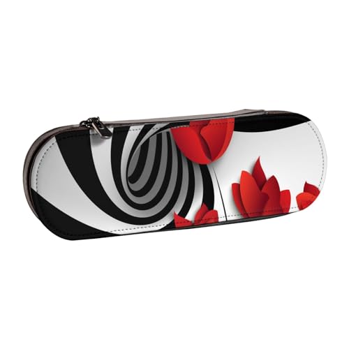 ANABPRMA Federmäppchen aus Leder, Motiv: Pferde, Laufkunst, Mehrzweck-Reißverschluss-Box für Schreibwaren, Make-up oder kleines Zubehör, Red Flower, Einheitsgröße, Kosmetikkoffer von ANABPRMA