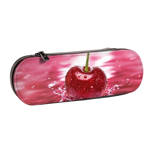 ANABPRMA Federmäppchen aus Leder, Motiv: Pferde, Laufkunst, Mehrzweck-Reißverschluss-Box für Schreibwaren, Make-up oder kleines Zubehör, Rot Kirschen, Einheitsgröße, Kosmetikkoffer von ANABPRMA
