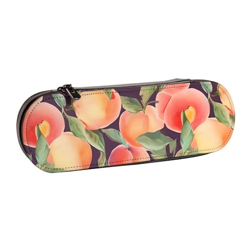 ANABPRMA Federmäppchen aus Leder, Motiv: blaue Blumen, Blumenmuster, Rosen, Mehrzweck-Reißverschluss-Box für Schreibwaren, Make-up oder kleine Accessoires, Bunter Pfirsich2, Einheitsgröße von ANABPRMA