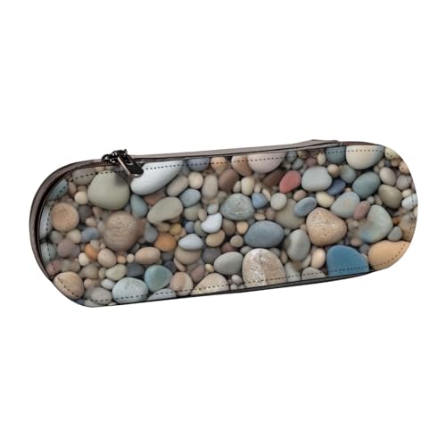 ANABPRMA Federmäppchen aus Leder, Motiv: blaue Blumen, Blumenmuster, Rosen, Mehrzweck-Reißverschluss-Box für Schreibwaren, Make-up oder kleine Accessoires, Strandstein-Muster, Einheitsgröße von ANABPRMA