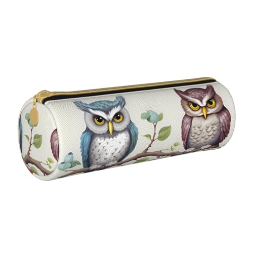 ANABPRMA Federmäppchen aus Leder, mit Eulen, Vögeln, zylindrisch, für Schule, Büro, mit Reißverschluss, tragbare Tasche, Eulen Vögel, Einheitsgröße, Münztasche von ANABPRMA