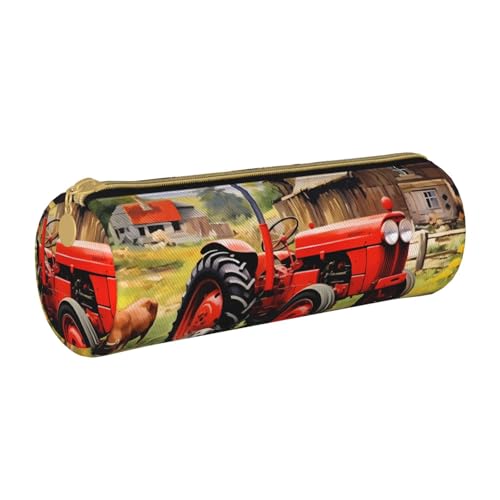 ANABPRMA Federmäppchen aus Leder, mit Eulen, Vögeln, zylindrisch, für Schule, Büro, mit Reißverschluss, tragbare Tasche, Traktor auf dem Bauernhof, Einheitsgröße, Münztasche von ANABPRMA