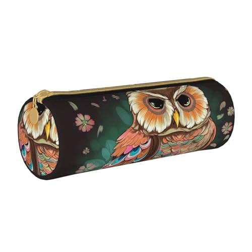 ANABPRMA Federmäppchen aus Leder, zylindrisches Federmäppchen für Schule, Büro, mit Reißverschluss, tragbare Tasche, Anime Owl, Einheitsgröße, Münztasche von ANABPRMA
