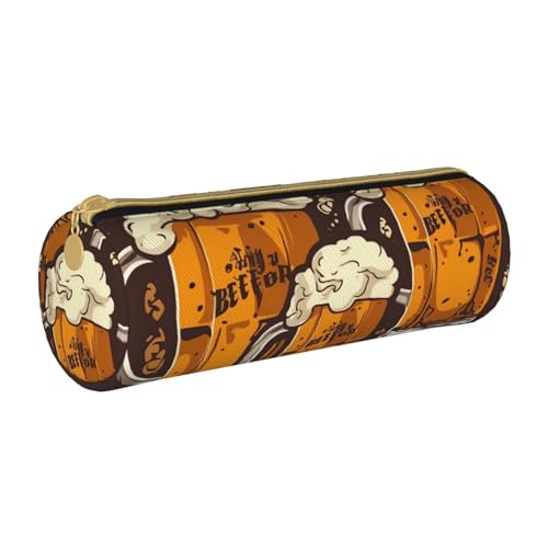 ANABPRMA Federmäppchen aus Leder, zylindrisches Federmäppchen für Schule, Büro, mit Reißverschluss, tragbare Tasche, Bier, Einheitsgröße, Münztasche von ANABPRMA