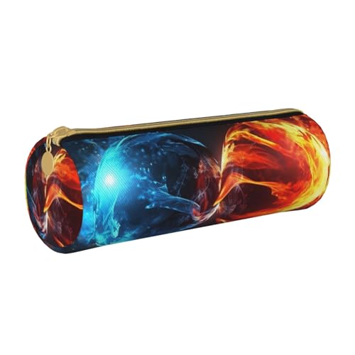 ANABPRMA Federmäppchen aus Leder, zylindrisches Federmäppchen für Schule, Büro, mit Reißverschluss, tragbare Tasche, Eis- und Feuerbälle, Einheitsgröße, Münztasche von ANABPRMA