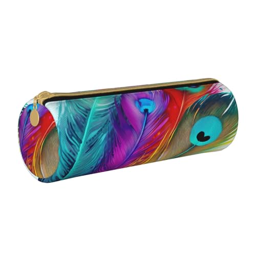 ANABPRMA Federmäppchen aus Leder, zylindrisches Federmäppchen für Schule, Büro, mit Reißverschluss, tragbare Tasche, Farbige Feder, Einheitsgröße, Münztasche von ANABPRMA