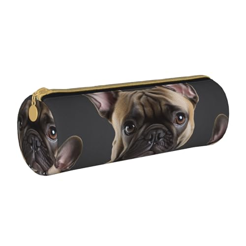 ANABPRMA Federmäppchen aus Leder, zylindrisches Federmäppchen für Schule, Büro, mit Reißverschluss, tragbare Tasche, Französische Bulldogge, Einheitsgröße, Münztasche von ANABPRMA