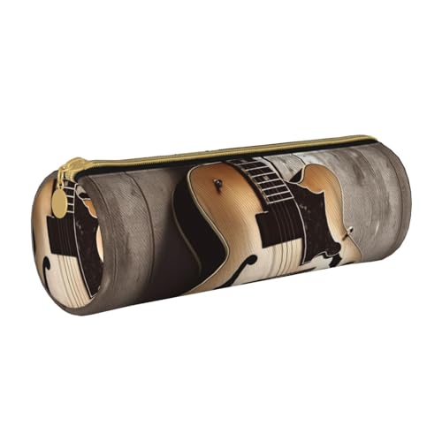 ANABPRMA Federmäppchen aus Leder, zylindrisches Federmäppchen für Schule, Büro, mit Reißverschluss, tragbare Tasche, Gitarrenbilder, Einheitsgröße, Münztasche von ANABPRMA