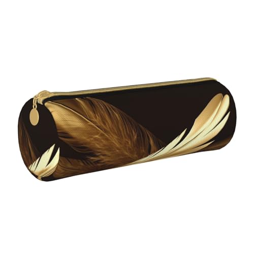 ANABPRMA Federmäppchen aus Leder, zylindrisches Federmäppchen für Schule, Büro, mit Reißverschluss, tragbare Tasche, Goldene Federn, Einheitsgröße, Münztasche von ANABPRMA