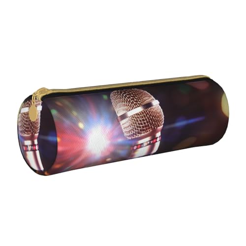 ANABPRMA Federmäppchen aus Leder, zylindrisches Federmäppchen für Schule, Büro, mit Reißverschluss, tragbare Tasche, Karaoke-Mikrofon, Einheitsgröße, Münztasche von ANABPRMA