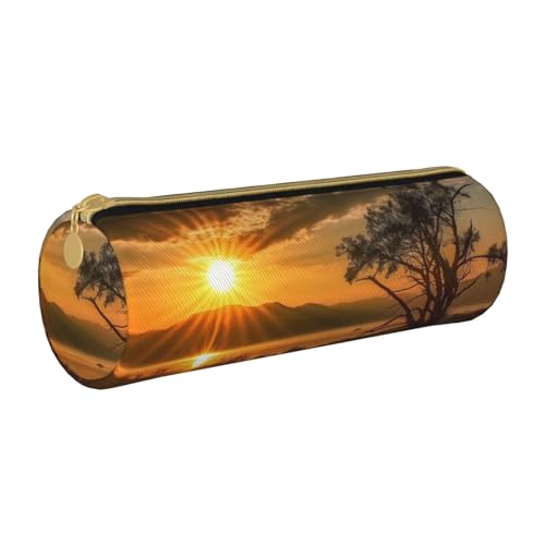 ANABPRMA Federmäppchen aus Leder, zylindrisches Federmäppchen für Schule, Büro, mit Reißverschluss, tragbare Tasche, Letzte Sonnenstrahlen, Einheitsgröße, Münztasche von ANABPRMA