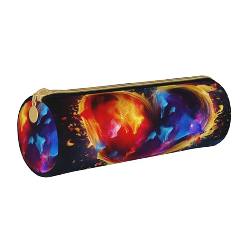 ANABPRMA Federmäppchen aus Leder, zylindrisches Federmäppchen für Schule, Büro, mit Reißverschluss, tragbare Tasche, Mehrfarbig, Herz, Einheitsgröße, Münztasche von ANABPRMA