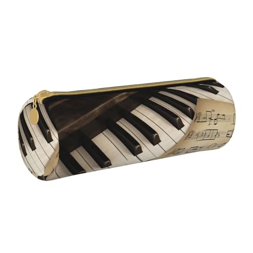 ANABPRMA Federmäppchen aus Leder, zylindrisches Federmäppchen für Schule, Büro, mit Reißverschluss, tragbare Tasche, Noten- und Klaviertasten, Einheitsgröße, Münztasche von ANABPRMA