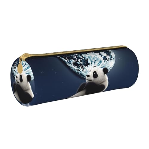 ANABPRMA Federmäppchen aus Leder, zylindrisches Federmäppchen für Schule, Büro, mit Reißverschluss, tragbare Tasche, Panda und Mond, Einheitsgröße, Münztasche von ANABPRMA