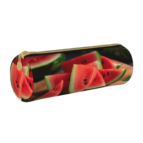 ANABPRMA Federmäppchen aus Leder, zylindrisches Federmäppchen für Schule, Büro, mit Reißverschluss, tragbare Tasche, Scheiben Wassermelone, Einheitsgröße, Münztasche von ANABPRMA