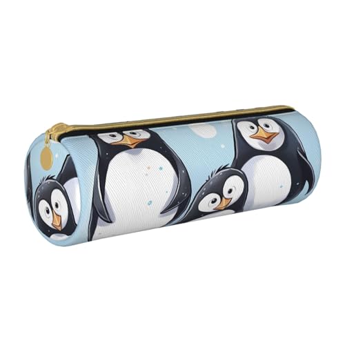 ANABPRMA Federmäppchen aus Leder, zylindrisches Federmäppchen für Schule, Büro, mit Reißverschluss, tragbare Tasche, Süße Pinguine, Einheitsgröße, Münztasche von ANABPRMA