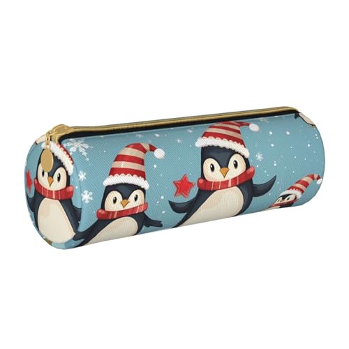 ANABPRMA Federmäppchen aus Leder, zylindrisches Federmäppchen für Schule, Büro, mit Reißverschluss, tragbare Tasche, Weihnachts-Pinguine, Einheitsgröße, Münztasche von ANABPRMA