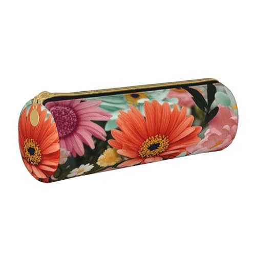 ANABPRMA Federmäppchen aus Leder, zylindrisches Federmäppchen für Schule, Büro, mit Reißverschluss, tragbare Tasche, blumen, Einheitsgröße, Münztasche von ANABPRMA