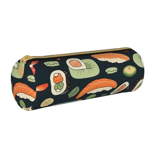 ANABPRMA Federmäppchen aus Leder, zylindrisches Federmäppchen mit Lilienstrauß, für Schule, Büro, mit Reißverschluss, tragbare Tasche, Sushi-Lebensmittelmuster, Einheitsgröße, Münztasche von ANABPRMA
