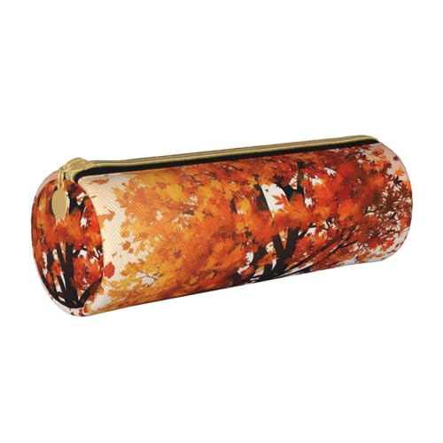ANABPRMA Federmäppchen aus Leder mit Blumentopf-Hintergrund, zylindrisches Stifteetui für Schule, Bürobedarf, mit Reißverschluss, tragbare Tasche, Herbstbaum, Einheitsgröße, Münztasche von ANABPRMA