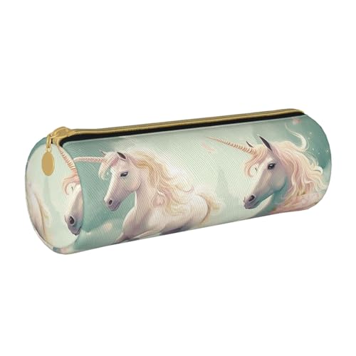 ANABPRMA Federmäppchen aus Leder mit Einhörnern, zylindrisches Federmäppchen für Schule, Büro, mit Reißverschluss, tragbare Tasche, Einhörner, Einheitsgröße, Münztasche von ANABPRMA