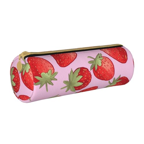 ANABPRMA Federmäppchen aus Leder mit Einhörnern, zylindrisches Federmäppchen für Schule, Büro, mit Reißverschluss, tragbare Tasche, Erdbeermuster, Einheitsgröße, Münztasche von ANABPRMA