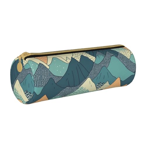 ANABPRMA Federmäppchen aus Leder mit Einhörnern, zylindrisches Federmäppchen für Schule, Büro, mit Reißverschluss, tragbare Tasche, Gebirge, Einheitsgröße, Münztasche von ANABPRMA