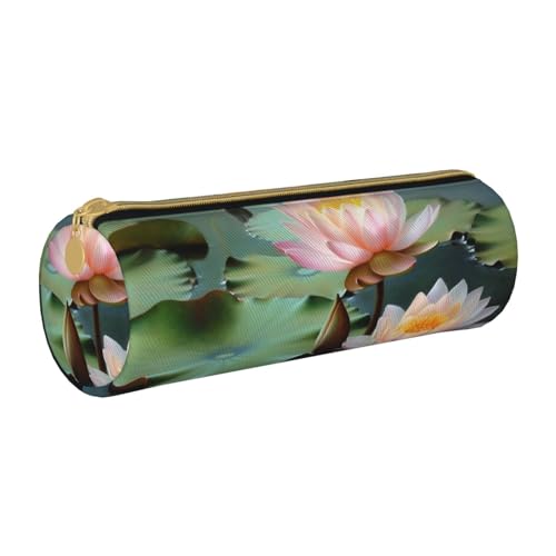 ANABPRMA Federmäppchen aus Leder mit Einhörnern, zylindrisches Federmäppchen für Schule, Büro, mit Reißverschluss, tragbare Tasche, Lotusblumen-Malerei, Einheitsgröße, Münztasche von ANABPRMA