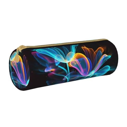 ANABPRMA Federmäppchen aus Leder mit Einhörnern, zylindrisches Federmäppchen für Schule, Büro, mit Reißverschluss, tragbare Tasche, Neonblumen, Einheitsgröße, Münztasche von ANABPRMA