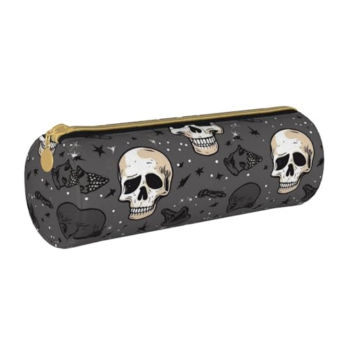 ANABPRMA Federmäppchen aus Leder mit Einhörnern, zylindrisches Federmäppchen für Schule, Büro, mit Reißverschluss, tragbare Tasche, Totenkopf und Blitz, Einheitsgröße, Münztasche von ANABPRMA