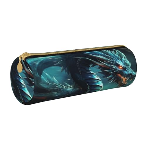 ANABPRMA Federmäppchen aus Leder mit Einhörnern, zylindrisches Federmäppchen für Schule, Büro, mit Reißverschluss, tragbare Tasche, drache, Einheitsgröße, Münztasche von ANABPRMA