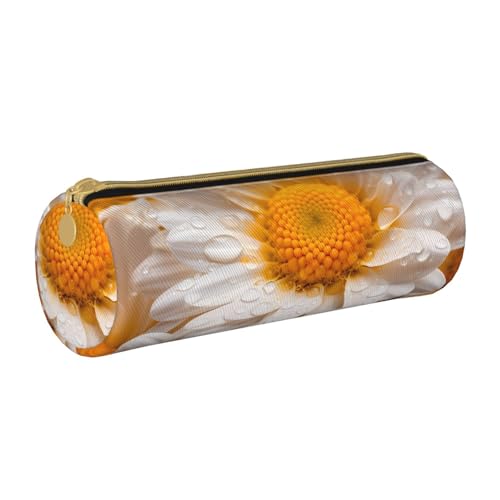 ANABPRMA Federmäppchen aus Leder mit Gänseblümchen-Motiv, zylindrisches Federmäppchen für Schule, Büro, mit Reißverschluss, tragbare Tasche, Gänseblümchen, Einheitsgröße, Münztasche von ANABPRMA