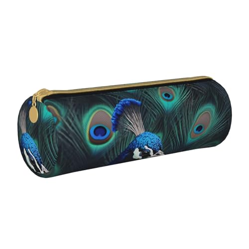 ANABPRMA Federmäppchen aus Leder mit Kaktus-Motiv, zylindrisch, für Schule, Büro, mit Reißverschluss, tragbare Tasche, Frischer Pfau, Einheitsgröße, Münztasche von ANABPRMA