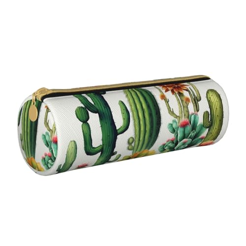 ANABPRMA Federmäppchen aus Leder mit Kaktus-Motiv, zylindrisch, für Schule, Büro, mit Reißverschluss, tragbare Tasche, cactus, Einheitsgröße, Münztasche von ANABPRMA